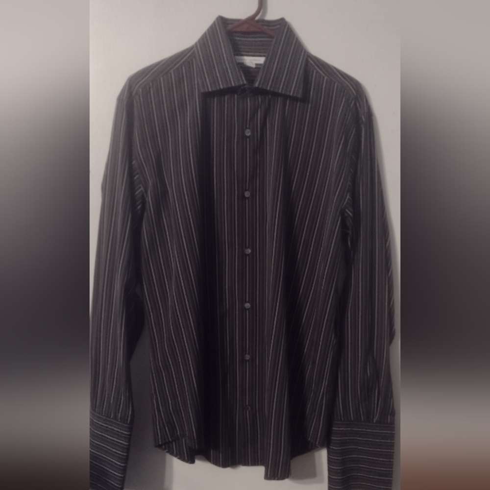 Men's dark brown striped Banana Republic button up dress shirt size large(16-16)